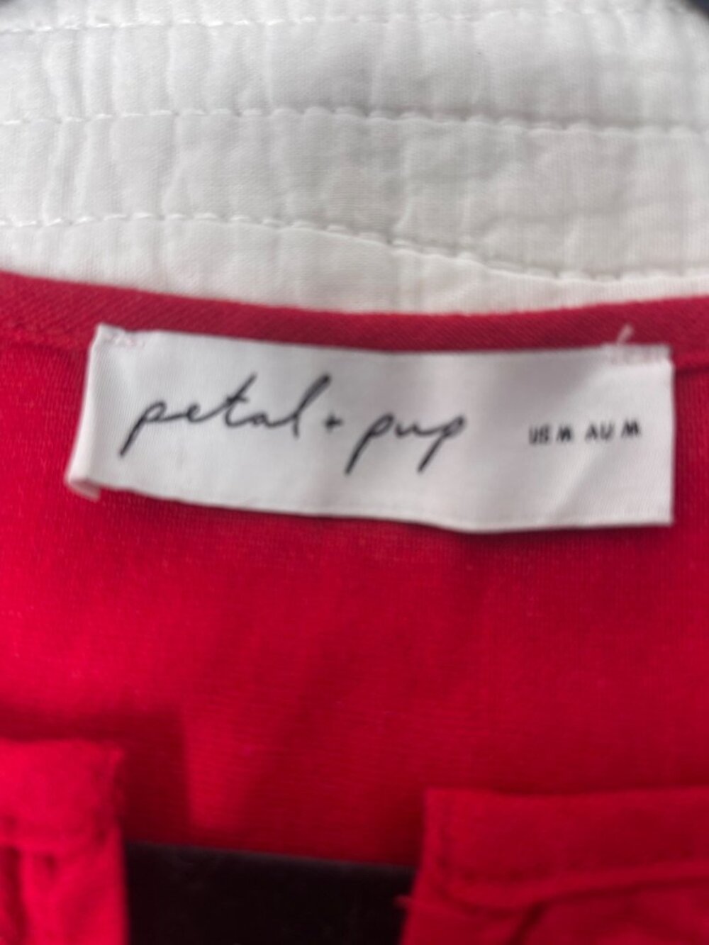 Petal + Pup Red Sleeveless Pleated Linen Blend Top Blouse Tie Front SZ M Travel - Picture 4 of 7